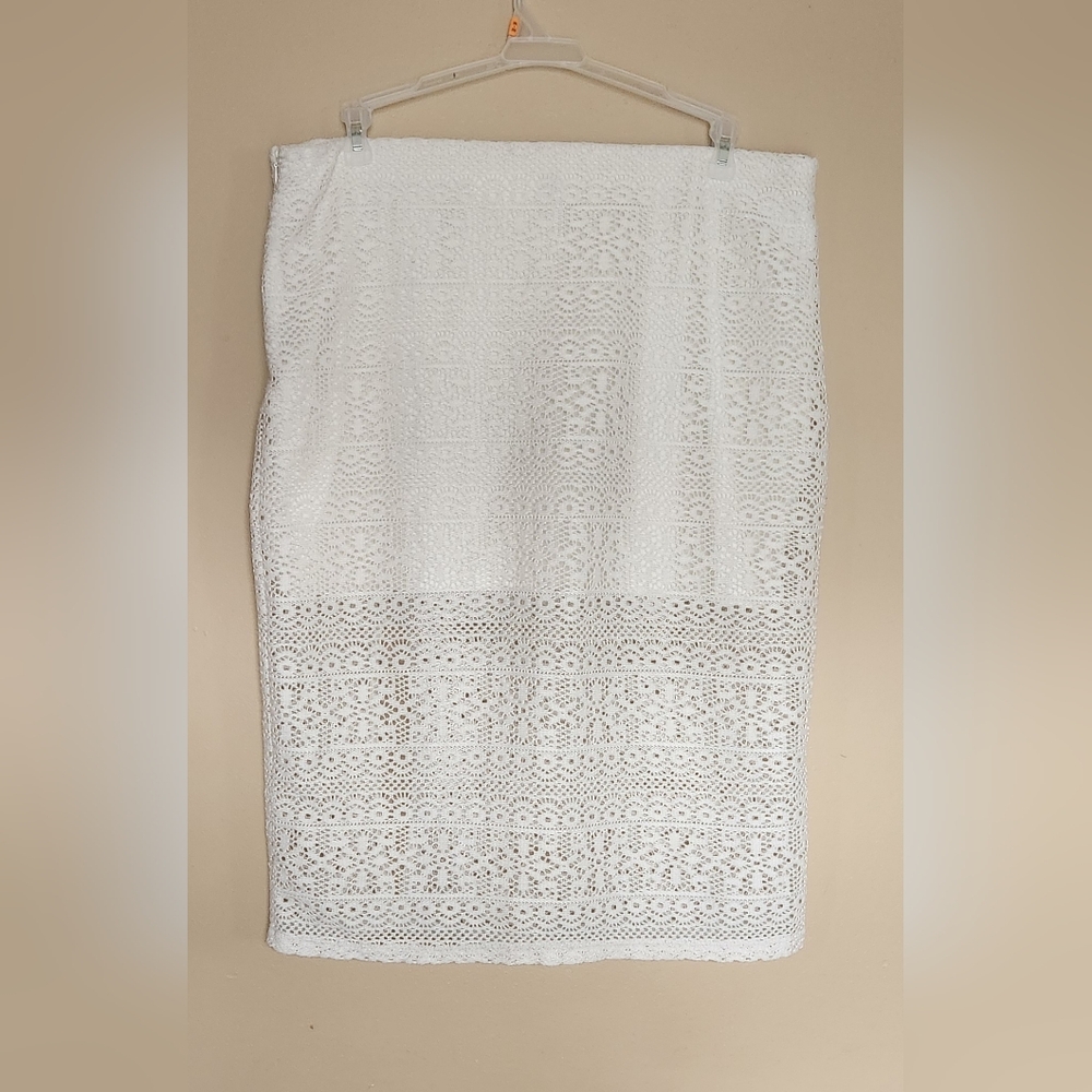 Divided Cream Maxi Lace Doily Skirt Size XL Pencil Short Lined Side Slit Zipper